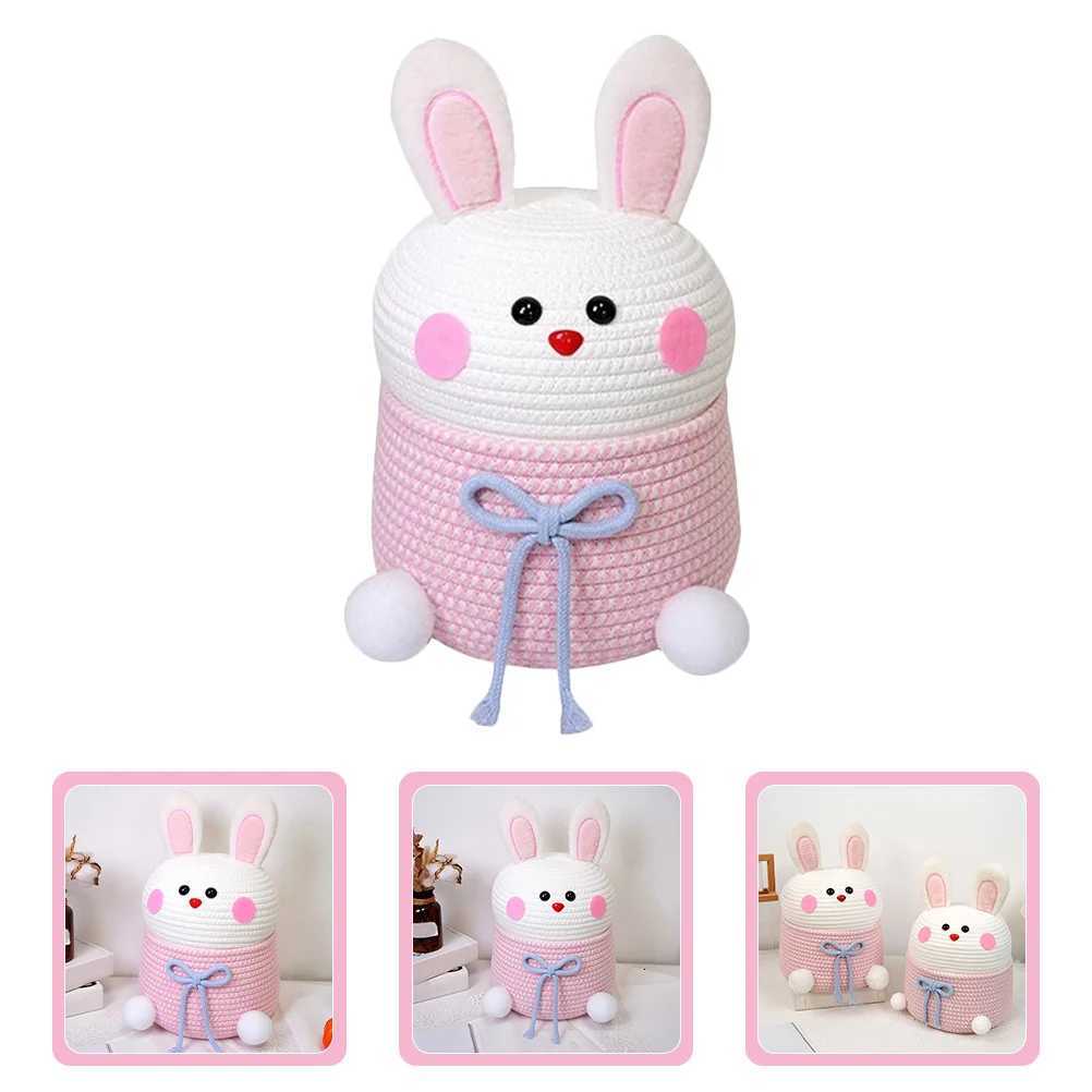 Cotton Rope Woven Storage Basket With Lid Desktop Organizer For Snacks Sundries Decorative Basket Bedro Household Y251112