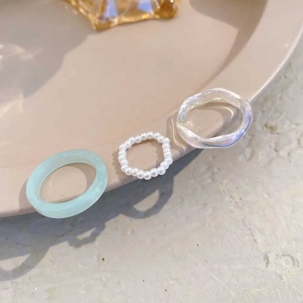 Vegetarian Circle Minimalist Decorative Beads Korean Resin Ring Womens Pearl Ring Set Popular Decoration Party DiscountsXJ250412