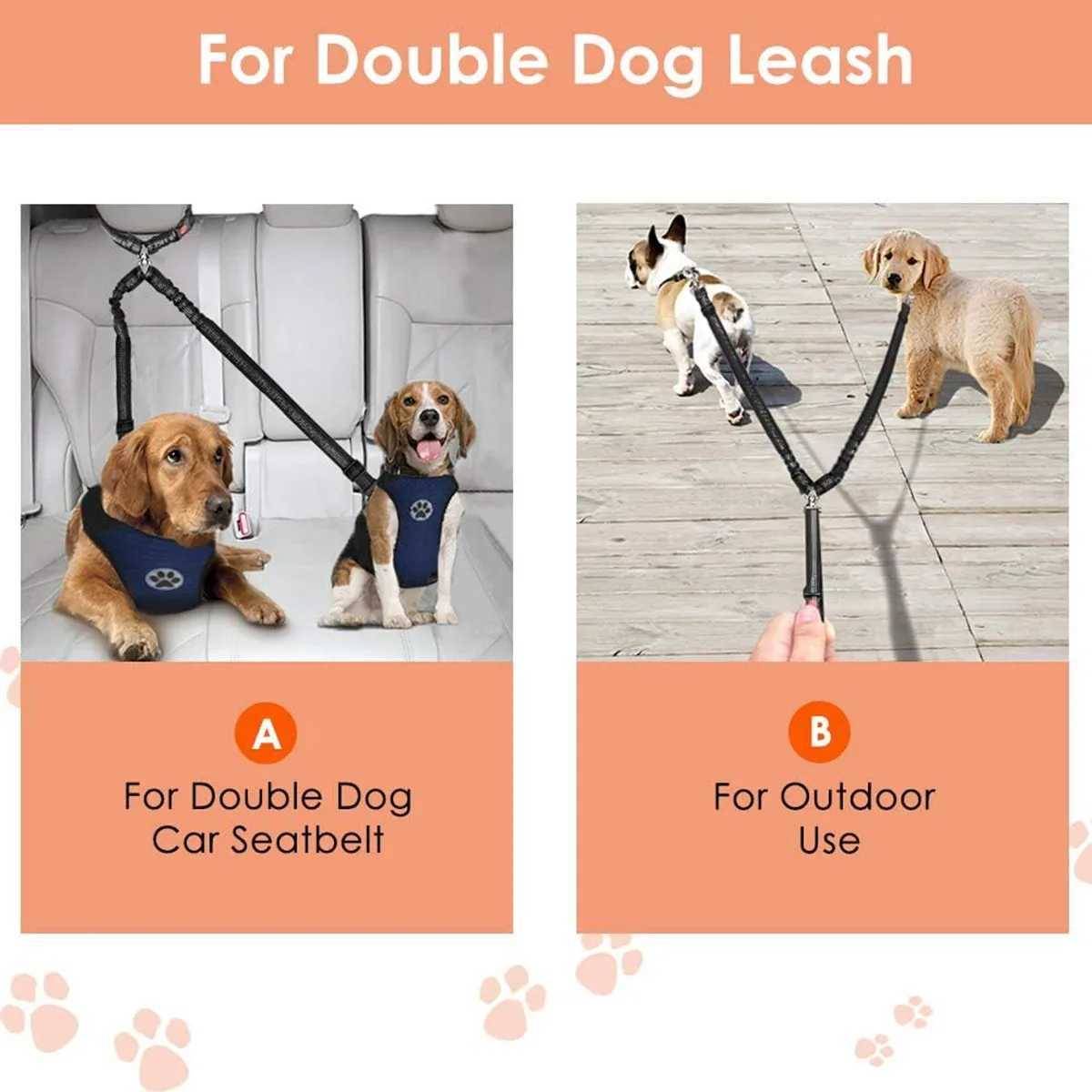 2 dog seats with new dual pet car seats restraint safety tangle free dog belts responsibility adjustment elastic connection in car travel Y250412