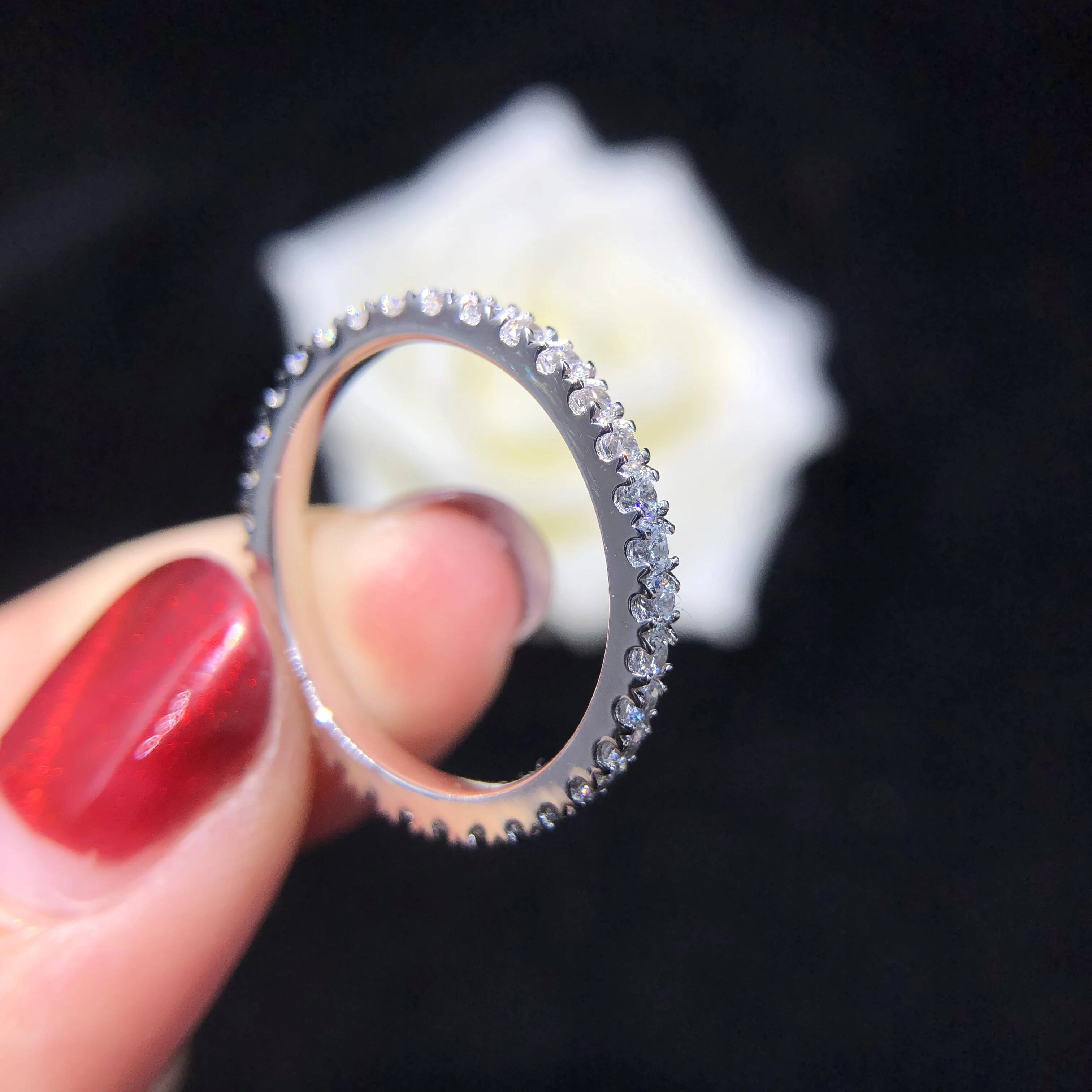 AU750 Wedding Band 055Ctw Full Eternity 16mm Round Cut D VVS1 Moissanite Ring Solid 18K White Gold Ring 042