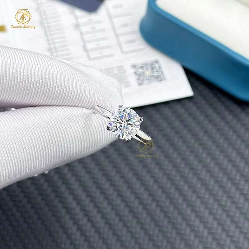 Fine Rings 5mm 8mm 4 Prong Setting D VVS Moissanite Silver Ring Romantic Style Rhodium Plated Jewelry