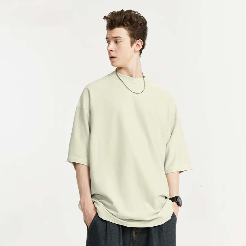 Designer Twill Fabric Minimalism Blank T-Shirts Men 250Grams Distressed Collar 100% Cotton Oversized Tshirts