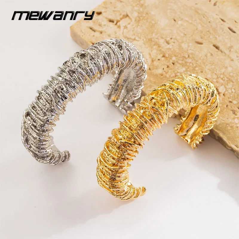 Mewanry Lines Weave Texture Cuff Bracelet For Women Couple New Trendy Creative Hip Hop Heavy Industry Vintage Party Jewelry GiftC250411