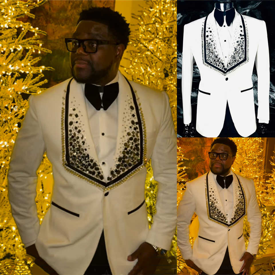 Exquisite Diamonds Wedding Tuxedos 1 Piece Set Jacket Shawl Lapel Men Suit Classic Fit Groom Wear Business Blazers Customized