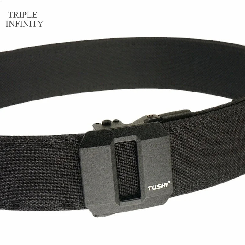 Sturdy Metal Automatic Buckle Hard Tactical Belt Double Layer Thickened Hanging Gun Belts For Men Outdoor 3.8cm Width Waistband 250407