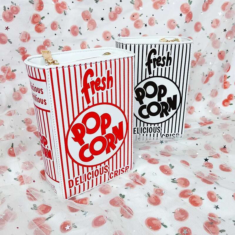 Popcorn Red Stripe Design Chain Shoulder Crossbody For Women Fashion Girl's Purses And Handbags Novelty Clutch Bag Pu Leathe