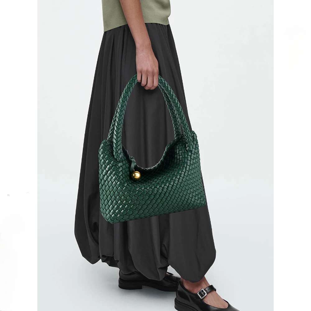 Fashion Woven Women PU Leather Single Shoulder Retro Golden Bead Decor Hand Carry Women's Bag Bz2469