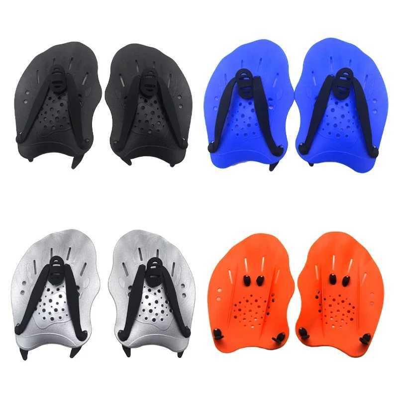 1 pair of swimming training paddles swimming hand paddles inflatable diving gloves finger flip sports silicone palm adjustable shoulder strapY250412