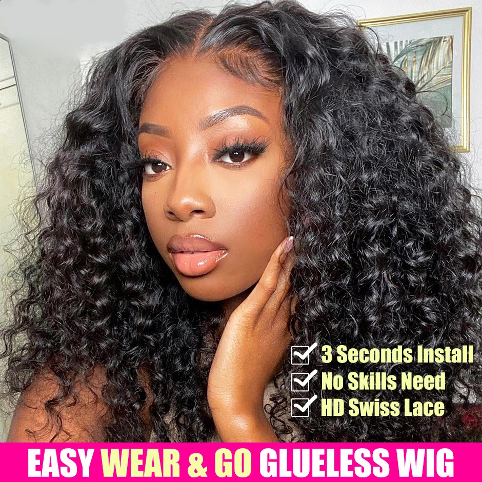 Water Wave Glueless Wig Pre-Cut Lace Wig 180% Pre-Plucked Natural Wave Wear Go Glueless Curly Human Hair Wigs For Women 250409