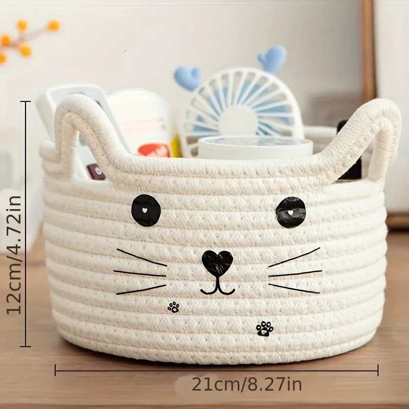 Cat Face Woven Cotton Storage Basket Toys Clothes s Pet Supplies Organizer Storage Living Ro Bedro He Organization Y251112