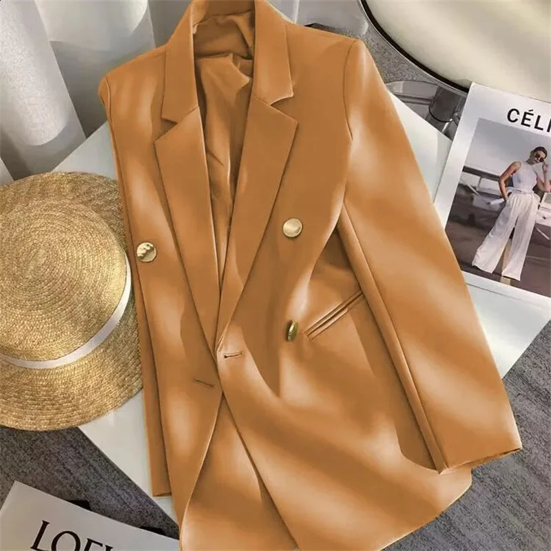 Womens elegant metal buckle white suit jacket casual office womens highend feeling Western style clothing springsummer 2025 250407