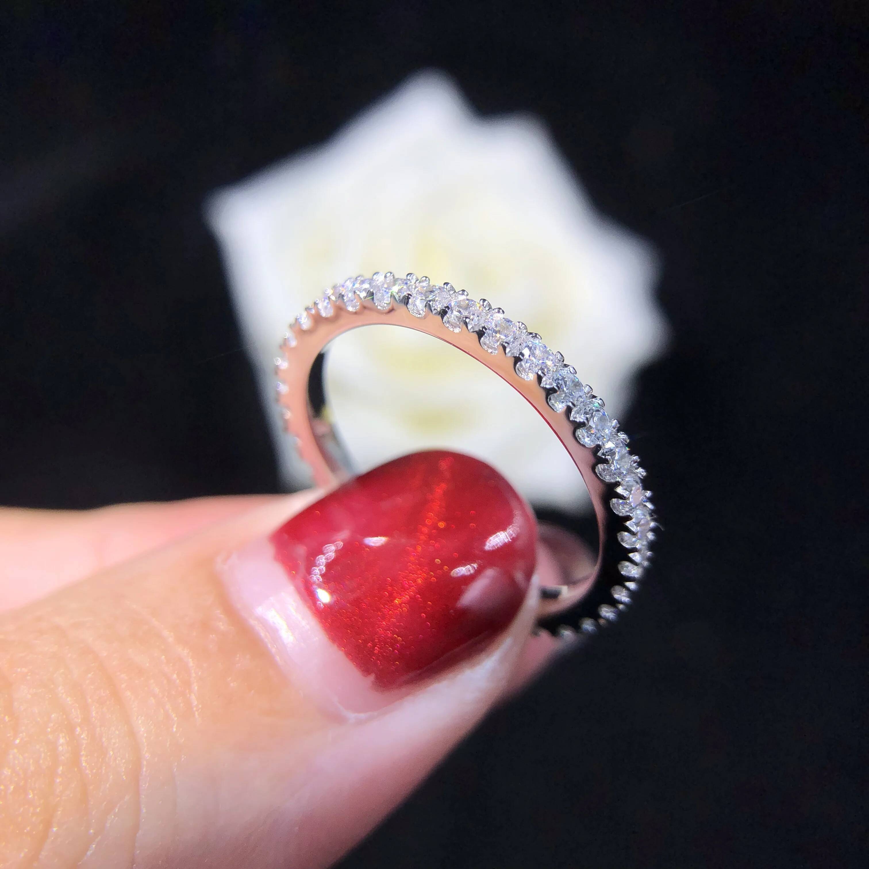 AU750 Wedding Band 055Ctw Full Eternity 16mm Round Cut D VVS1 Moissanite Ring Solid 18K White Gold Ring 042