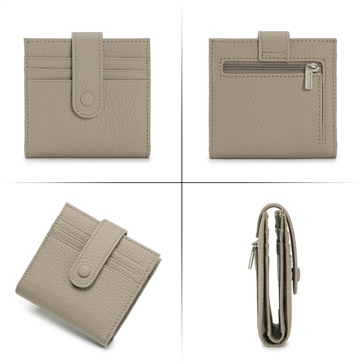 Genuine leather womens RFID blocking ultra-thin mini short wallet womens double fold wallet with 9 card slots and 1 coin pocket 250411
