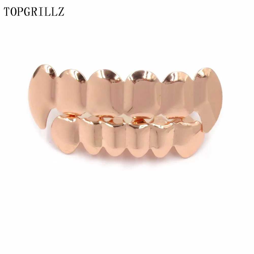 TOPGRILLZ New Color Rose Gold Plated Hip Hop Teeth Grill Hat Top and Bottom Grill Set Christmas Party Vampire Teeth Grill W250412