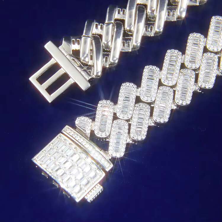 Customization Miami 20mm Width S925 Plated 18k Gold Real Moissanite Fashion baguette Necklace Cuban Link Chain