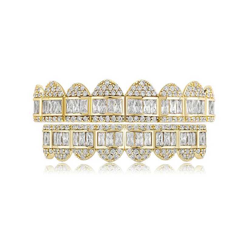 Hip Hop Claw Set CZ Stone Bling Iced Out Teeth Grillzs Top Bottom Set Teeth Grill Mens Rap Singer Jewelry Gold Silver W250412