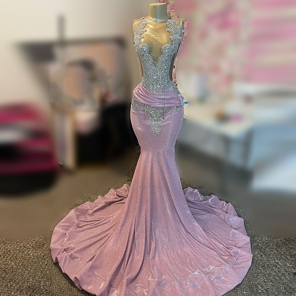 Elegant Pink Prom Dresses For Black Girls 2025 Sequined Crystal Mermaid Evening Gowns Party Dress Vestido Gala Customized