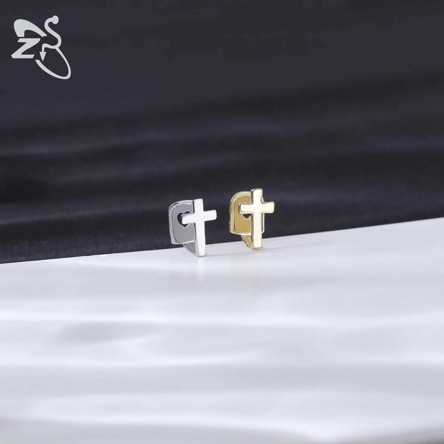 ZS 1 PC/1 set hip-hop silver gold-plated Grillz teeth gloss CZ crystal cross gap Grillz rose star shaped upper and lower tooth caps W250412