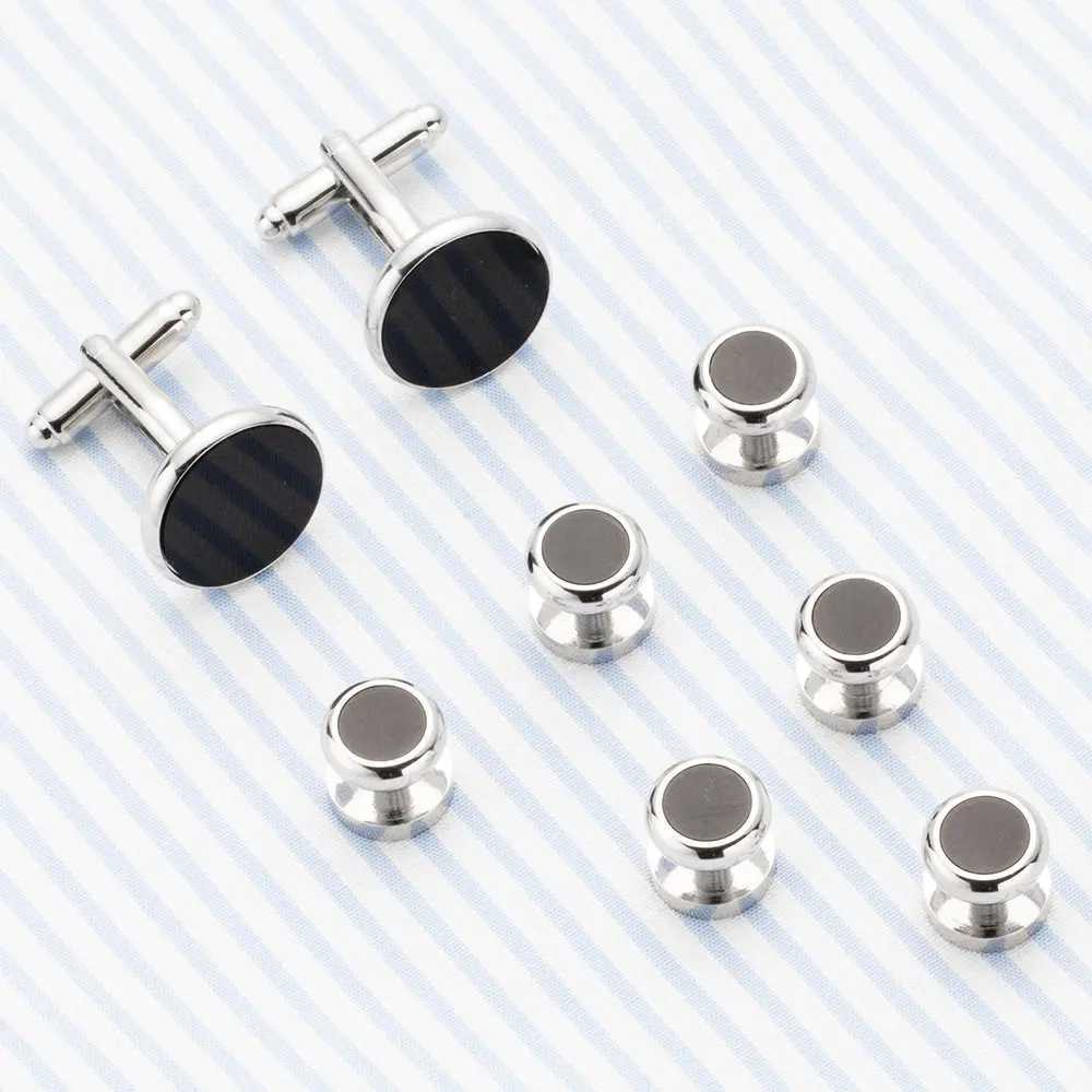 Wajila Sleeve Buckle Stud Set 8-piece Black Stone Gemelos Brass Tailcoat Collar Stud Set Bonito Gemelos 530T250412
