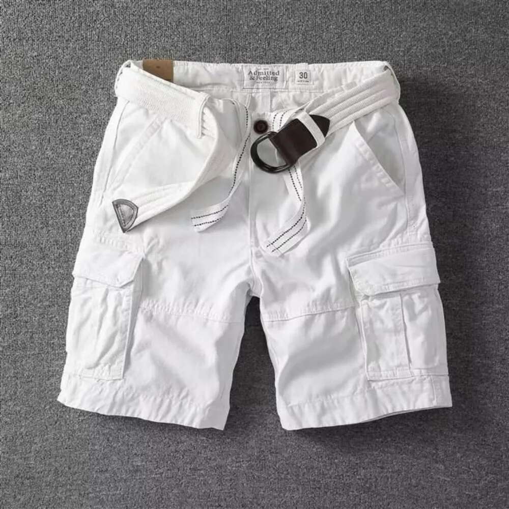 White Men Shorts Loose Large Size Multi-Pocket Overalls Summer Cotton Comfortable Nickel Outdoor Casual Sports Beach Pants