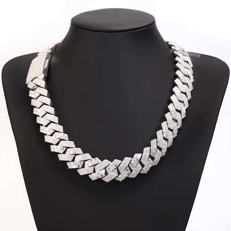 Customized Luxury 22mm Width Mens Link S925 Silver with Iced Out Vvs Moissanite White Gold Plated baguette Cuban Chain