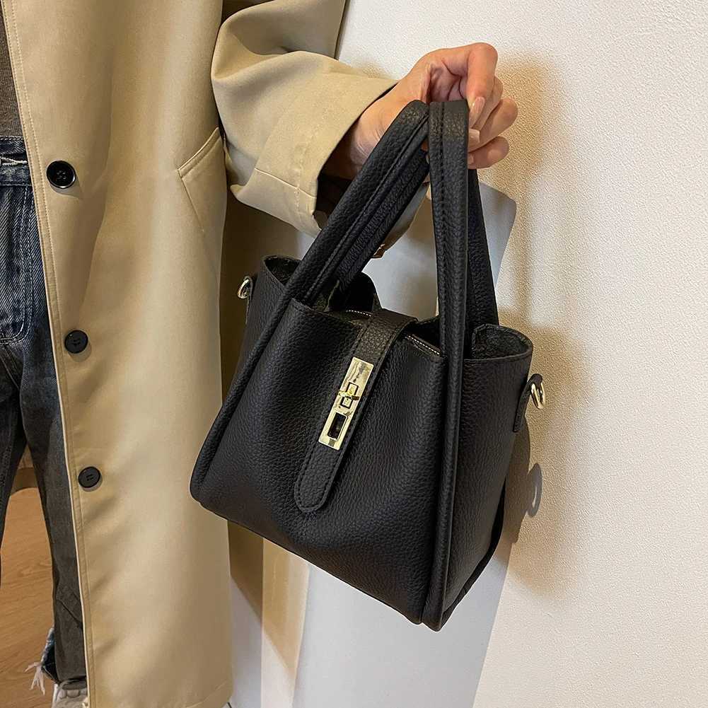 2024 Trend Womens PU Leather Handbag with Inner Bag Magnetic Lock Bucket Bag Double Handle Solid Cross Shoulder BagXJ250412
