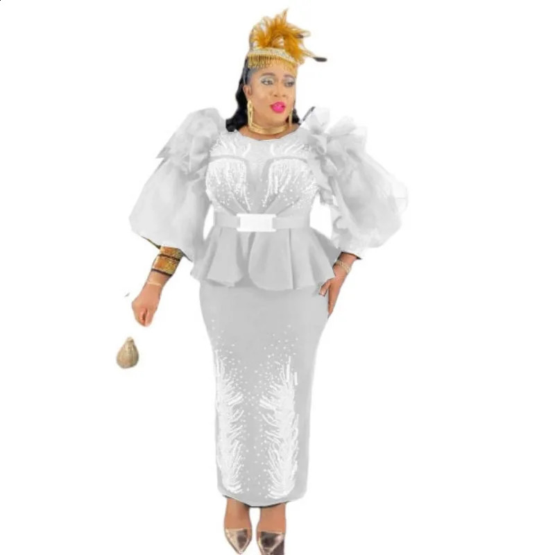 Large African Party Womens Elegant Autumn Long Sleeve Diamond Wedding Christmas Dress 250411