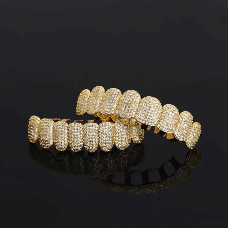Hip Hop Iced Out Zircon Teeth Grill is suitable for women and mens body piercing jewelry cubic zirconia gold teeth grill 8/8 top hat set W250412