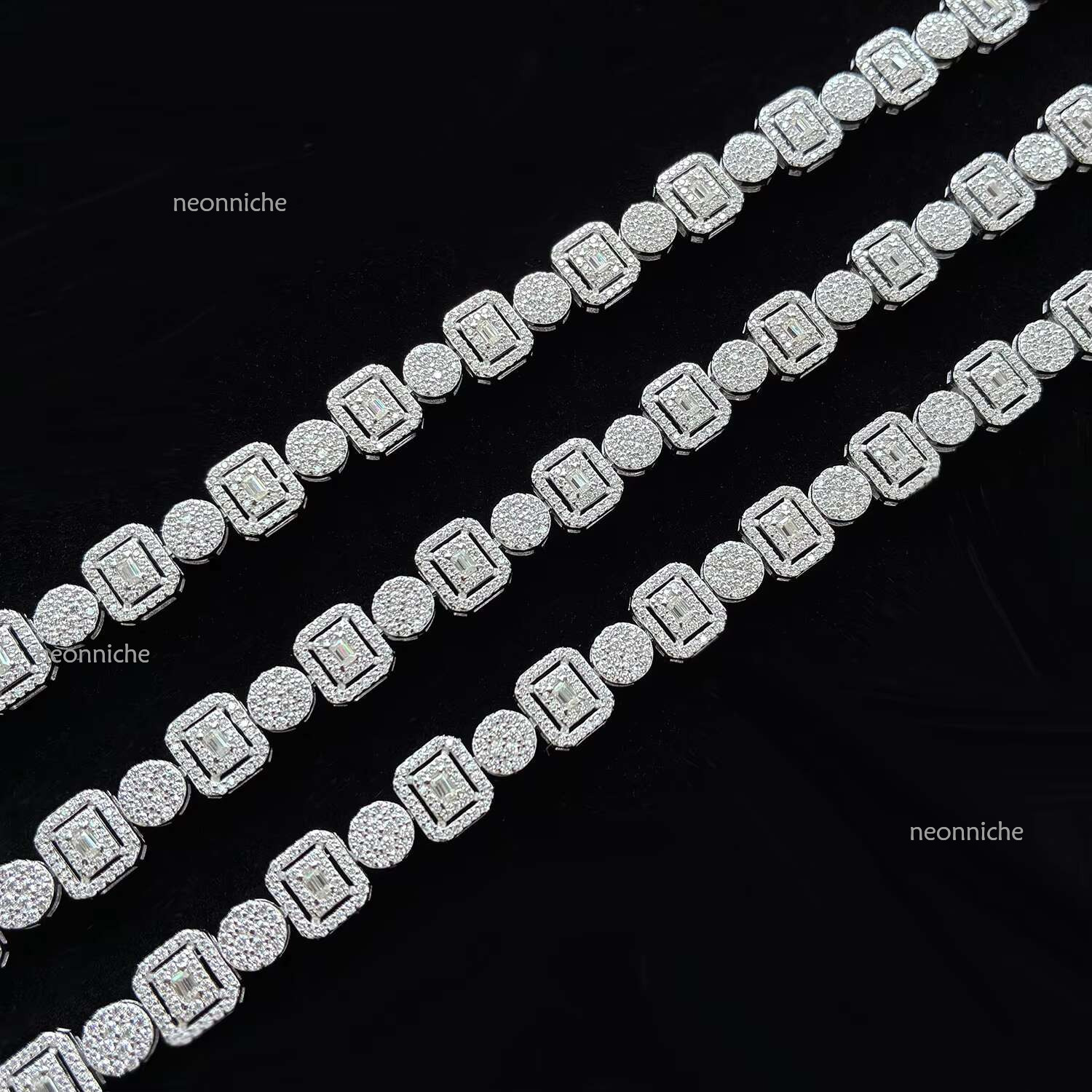 Hip Hop Jewelry 8.5mm White Gold Sier Cluster VVS Baguette Moissanite Dia Ice Out Tennis Bracelet for Men Women