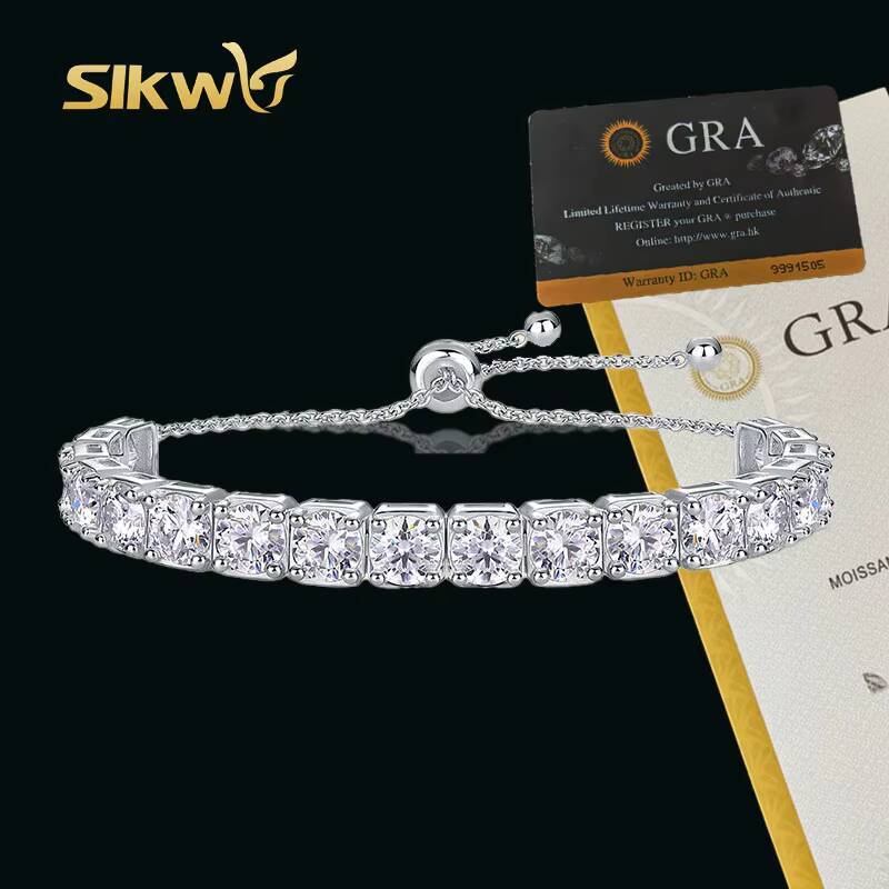 S925 Silver D Color Moissanite Bracelet 9ct Finishing Diamond Tester-Pass Elegant Bangle for Women