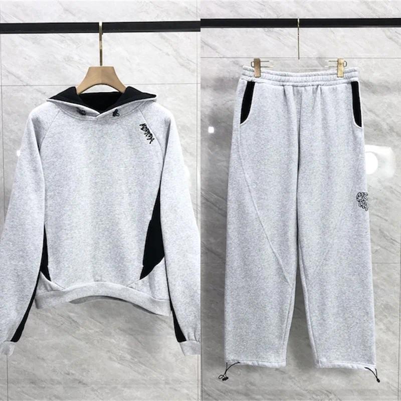 Men's Hoodies Mertra Hooded Sweatshirt Fleece Set Embroidered Lettering Patchwork Pullover Straight Leg Casual Pants Women's Clothing