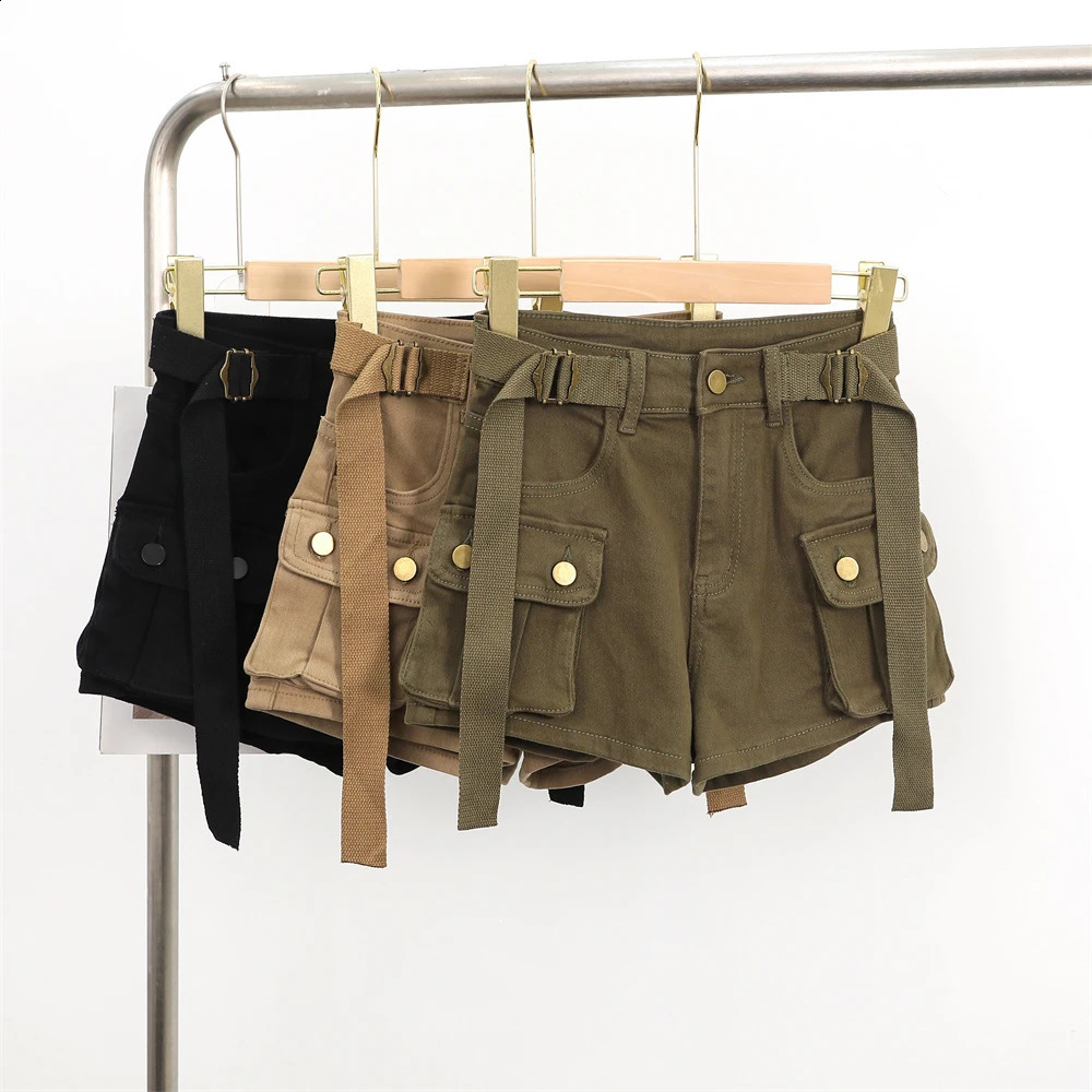 Spring/Summer Solid High Waist Versatile Denim Shorts Womens Simple Work Clothes Wide Leg Shorts Casual Street Clothing Trend 250411