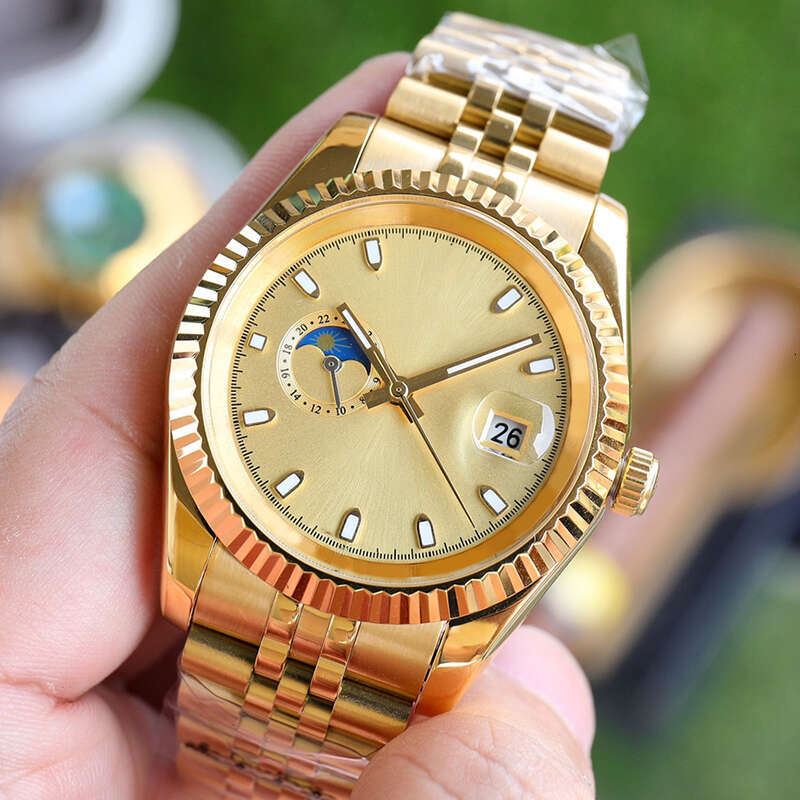 Must-have Dress Mechanical Watches Stainless Steel Case Moon Phase for Men Watch 41mm large diameter Business Style