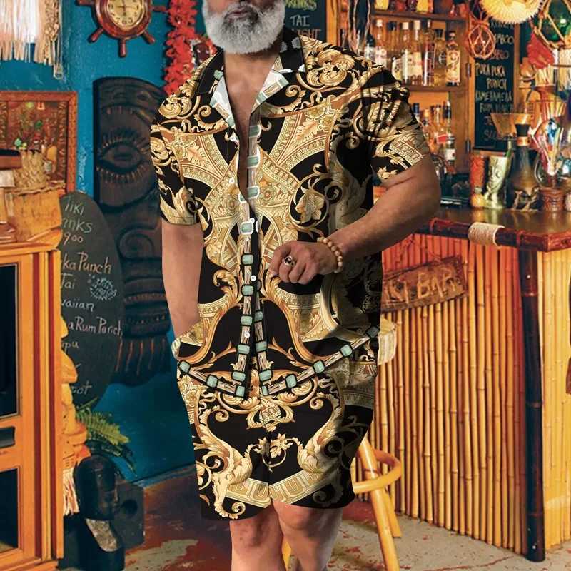 Fashion Trend Printing Party Set 3D Printing Beach Shirt Super Luxury 2PCS Set Vacation Hawaii Street Clothing Mens SetXJ250412