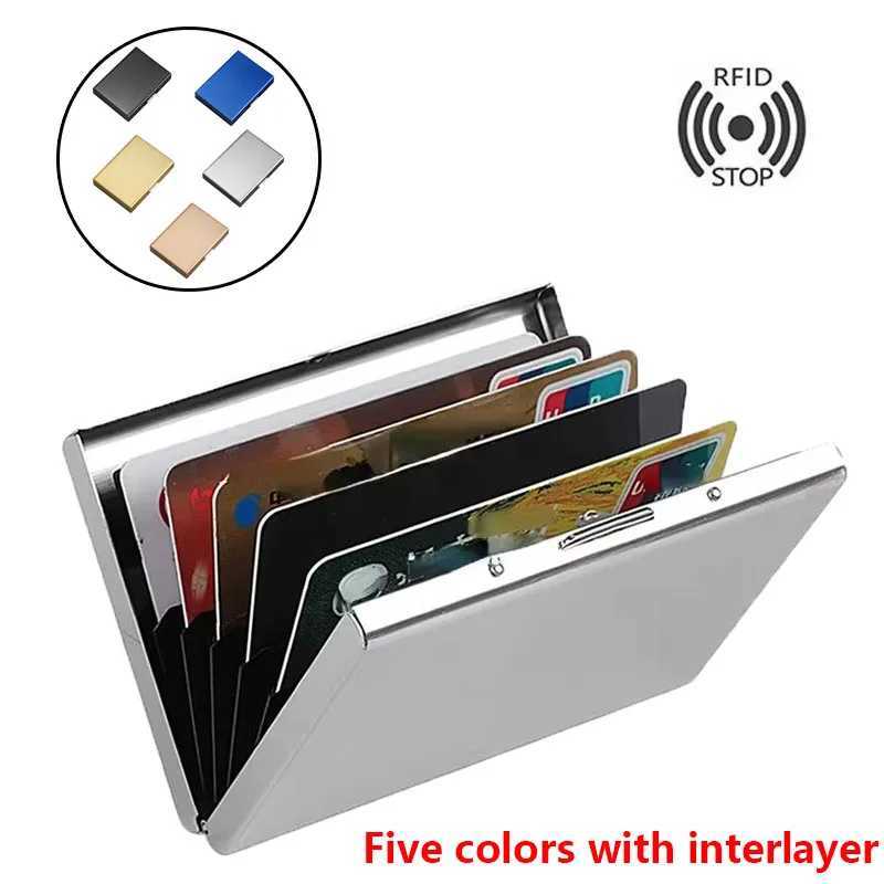 1pc card holder mens RFID blocking aluminum metal ultra-thin wallet anti scan card holder thin shell small mens wallet Z250411