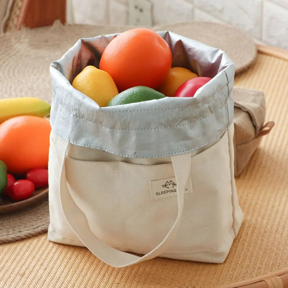Brushed canvas insulated lunch bag thick aluminum foil box cooler handbag picnic food dinner container 250410