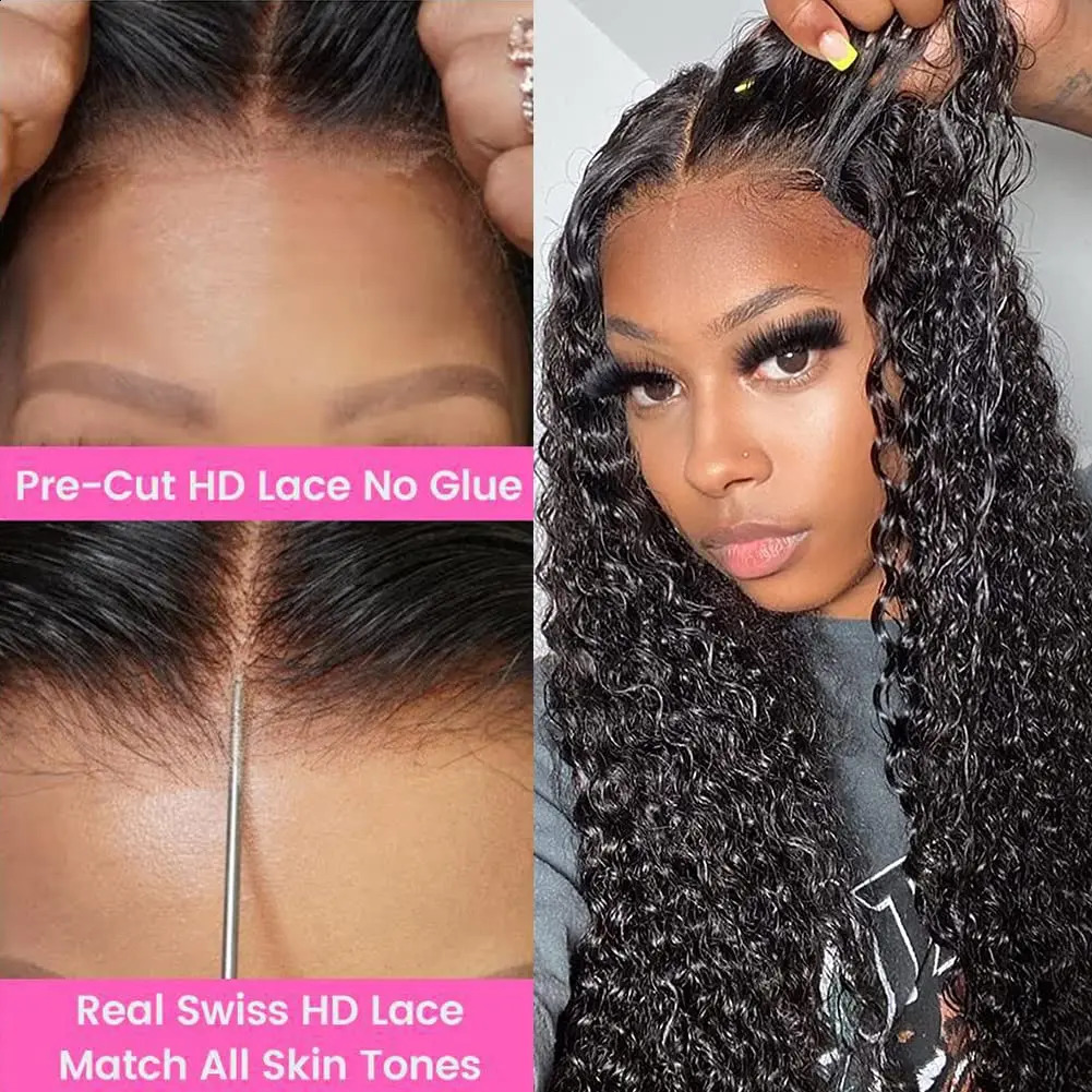 Glueless Wig Deep Wave Human Hair Wigs Ready To Wear Pre-Cut Lace Wear And Go Glueless Wigs Lace Front Human Hair Wig For Women 250409