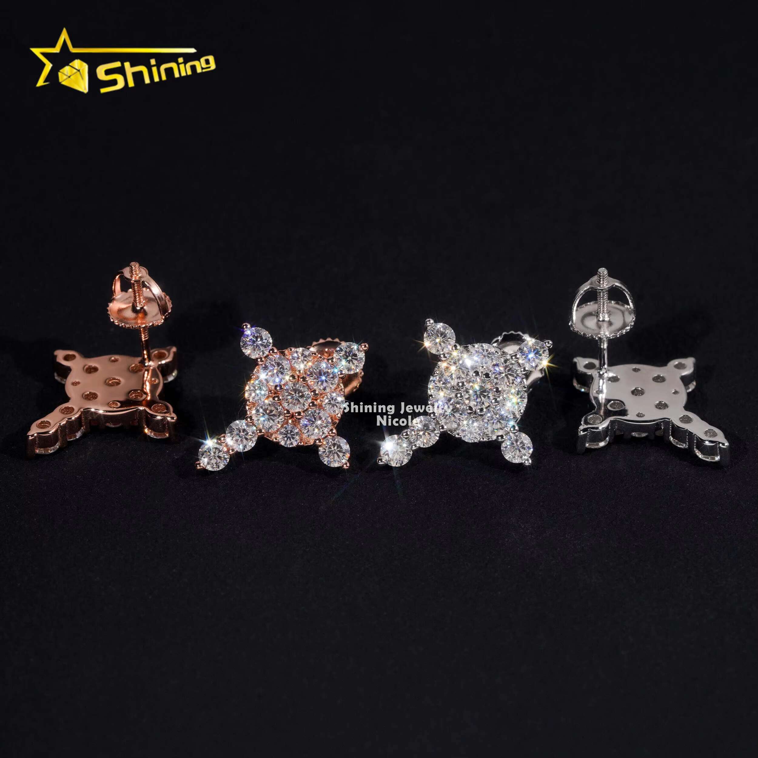 Fashion Jewelry New Design Iced Out Cross VVS Moissanite Diamond Studs 925 Silver Earrings for Men