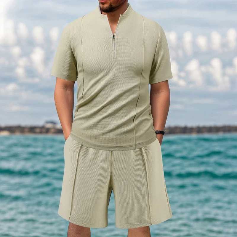 Mens summer ice silk short sleeved T-shirt+quick drying loose shorts paired with running and fitness equipment sportswearXJ250412