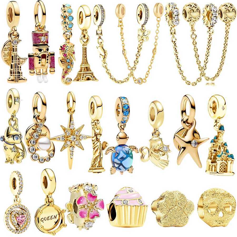 New Gold Plated DlY Sunrise MedallionSeahorse DangleButterfly Safety Chain Charm Bead Fit Original Silver Bracelet DIY Jewelry W251112