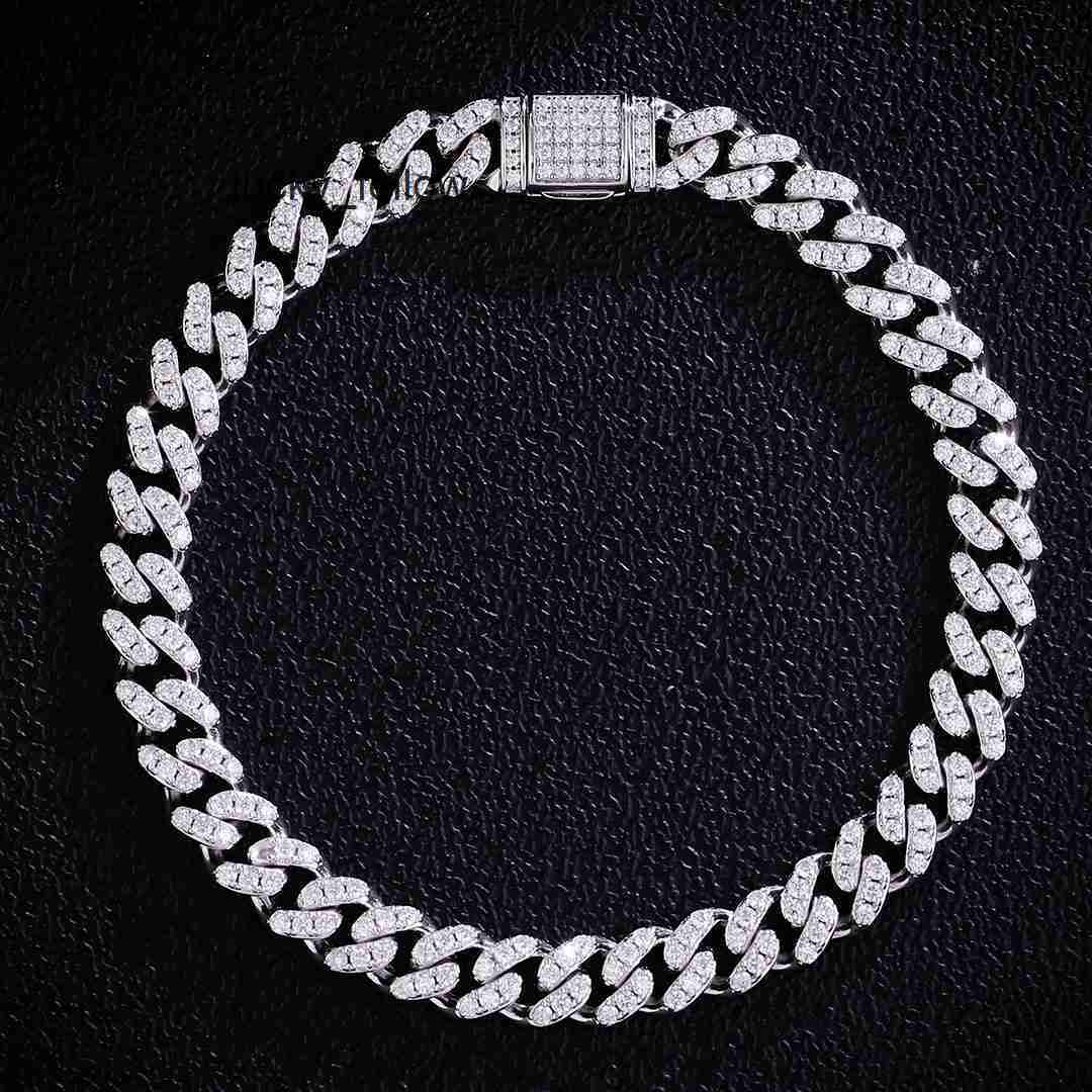 Moissanite Cuban Chain 8 Inches. Gathering Banquet Party Hip Hop Style Pearls Diamonds Ball Charm Bracelet
