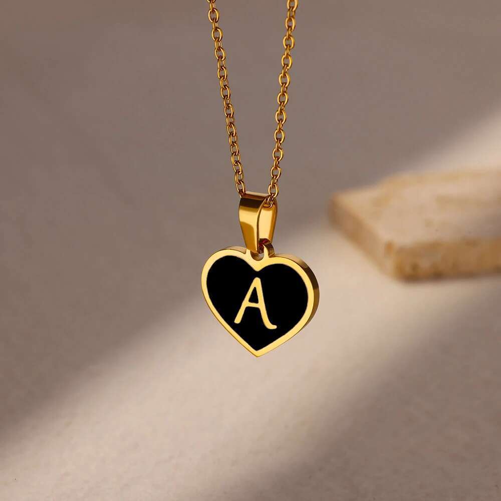 Initial Letter for Women Clavicle Chain Heart Pendant Necklaces Alphabet Stainless Steel Jewelry Freeshipping collares