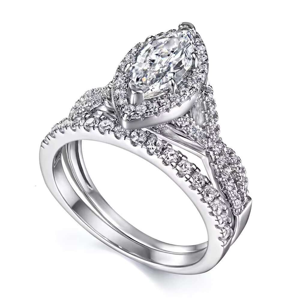 High Quality Vvs 1 D Color 1ct Marquise Cut Moissanite Diamond Jewelry 925 Sterling Silver Women Fashion Ring Set