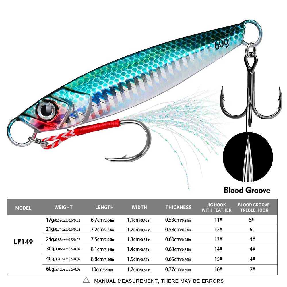PROBEROS Luya Iron Plate Sea Fishing Metal Bionic Bait 17g/21g/24g/30g/40g/60g Double Hooks Luminous Fake Bait Wholesale Z250411