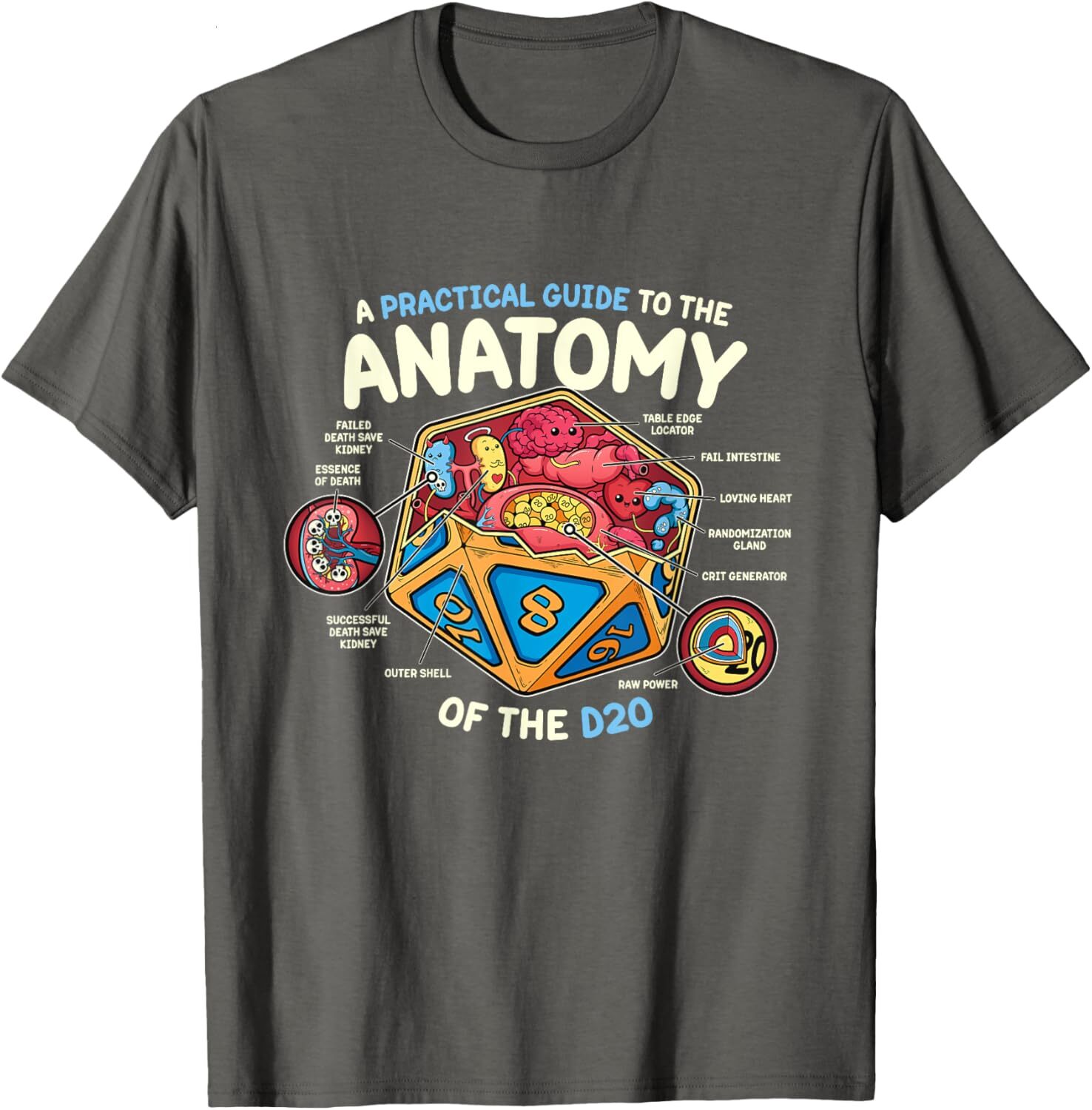 T shirt for Mens Anatomy of the D20 Polyhedral 20 Sided Dice Funny RPG T-Shirt Shirts Tshirt Graphic Tee Casual Tops Clothes Short sleeve
