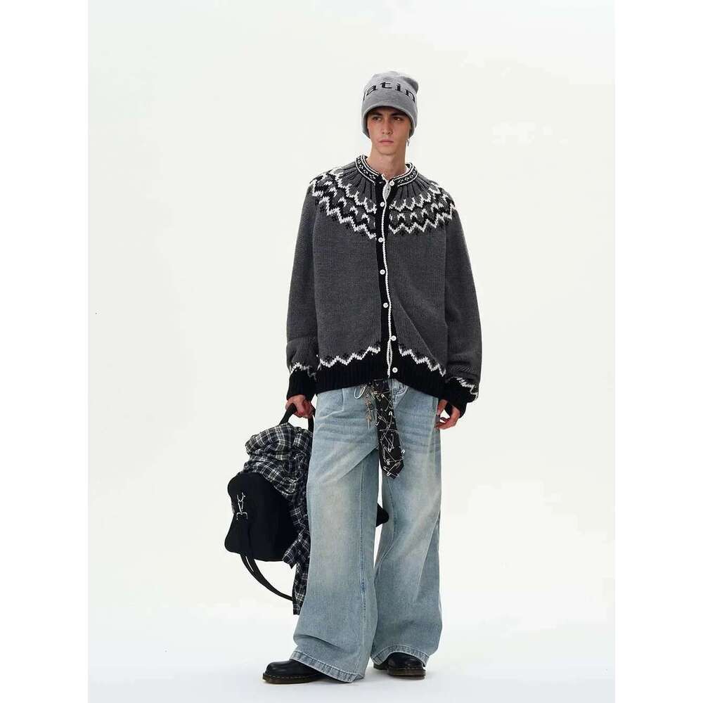 Cardigan Sweater Men Korean Y2k Hombre Man Clothes Zipper Sweaters Veet Contrast Knit Coats Casual Jackets