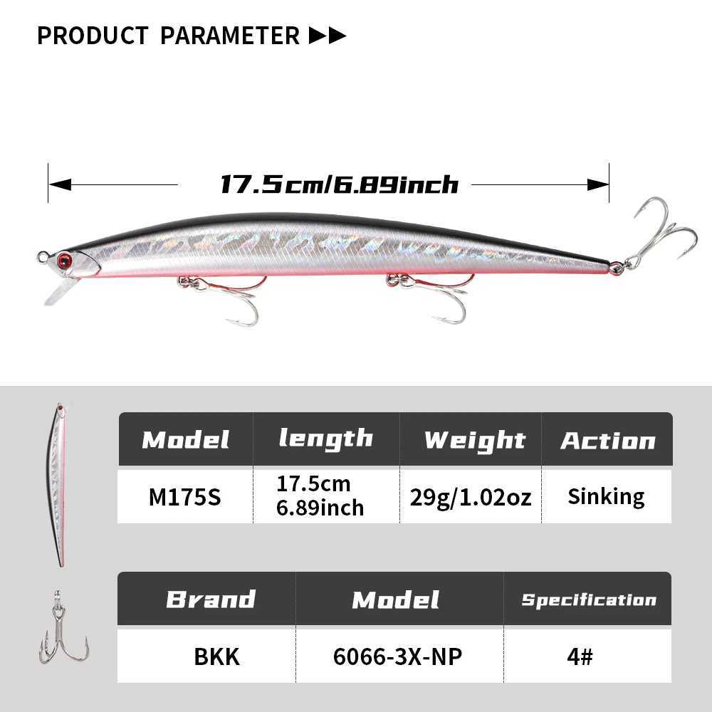 JIGGING PRO 175mm 29g Sinking Slim Minnow Fishing Lure Long Casting Saltwater Fishing Bait With Tungsten Ball Z250411
