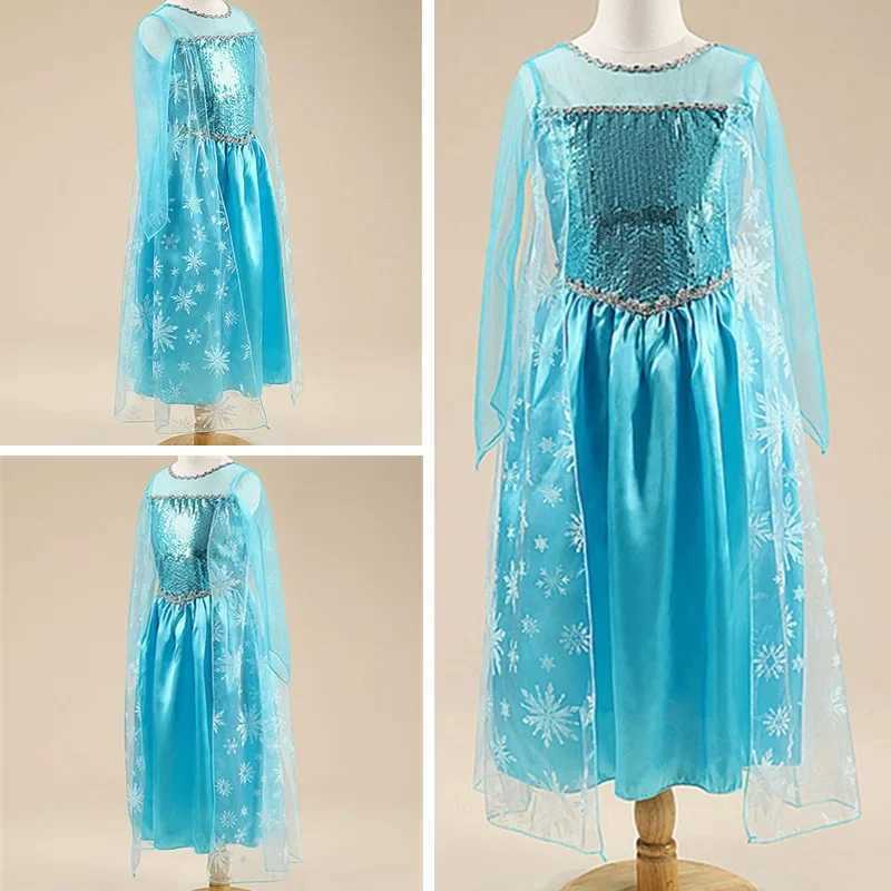 Disney Elsa Costume for Girls 2024 Carnival Party Snow Queen Luxury Role Playing Costume Birthday Party Costume Elsa Princess 3-10Y Childrens DressXJ2