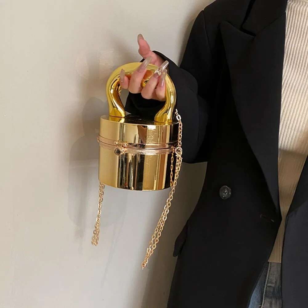 Gold Box Handbag Fashion Shiny Bag Party Evening High Quality Clutch Hand Bags For Women Metal Chain Messenger Purse 2025