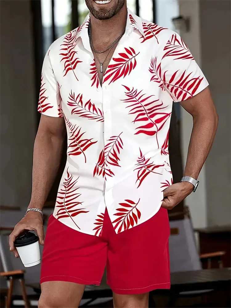 Mens Hawaiian shirt set mens 3D printed short sleeved shirt two-piece summer beach collar shirt set unisex casual clothingXJ250412